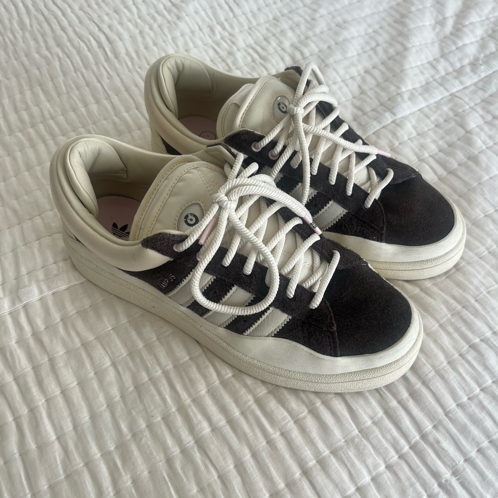 Bad Bunny x Adidas Campus Low-Top Sneakers in Brown and White with Pink Accents